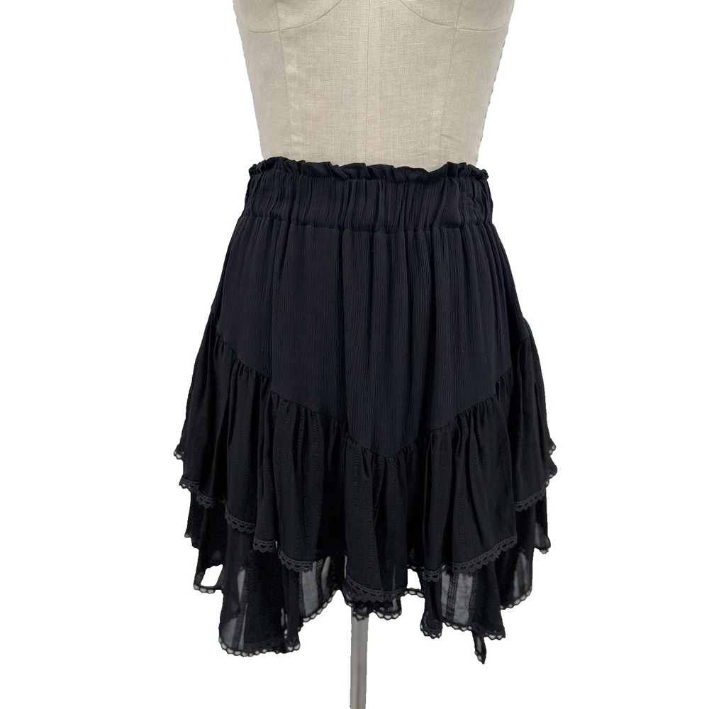 Network Black Tiered Skirt Sz 36 US 6 100% Viscose Boho Flowy Whimsigoth Grunge - Picture 2 of 14